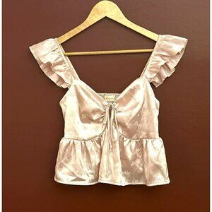 Altar'd State Floral Satin Ruffle Sleeveless Baby Doll Blouse Small Y2K 1990s